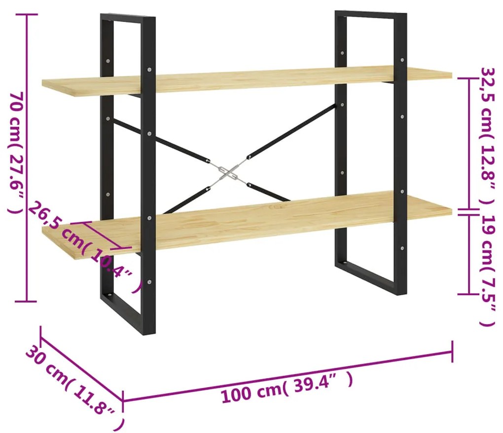 Estante com 2 prateleiras 100x30x70 cm pinho maciço castanho