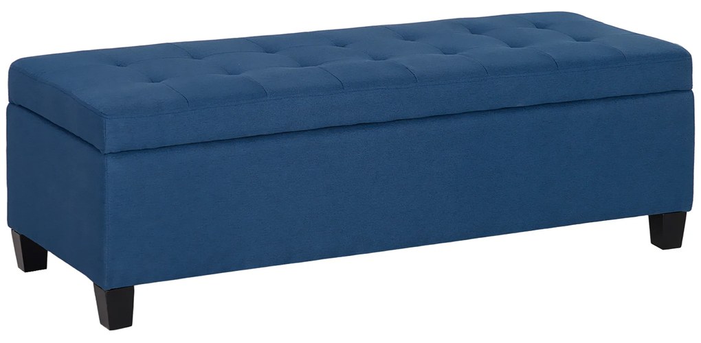 HOMCOM Banco de Armazenamento Acolchoado Banco Estofado em Linho Tampa com Abertura  125x49x41,5 cm Azul Escuro | Aosom Portugal