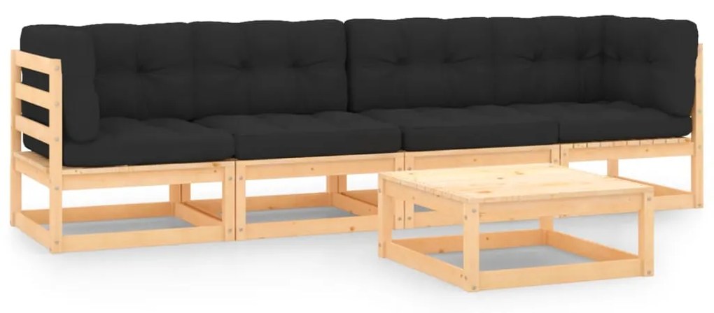 vidaXL 5 pcs conjunto lounge de jardim c/ almofadões pinho maciço