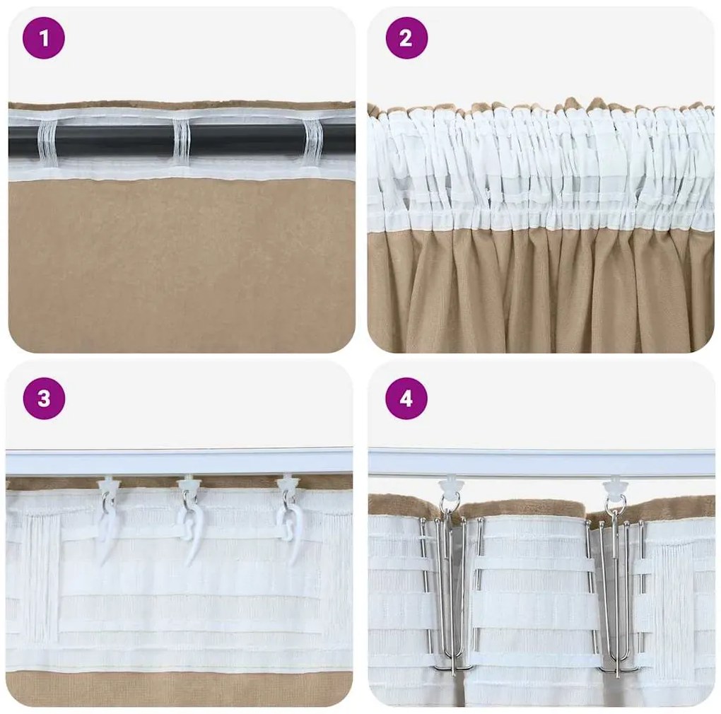 Cortinas de Veludo 2 peças com Ilhós Champagne 140x140 cm