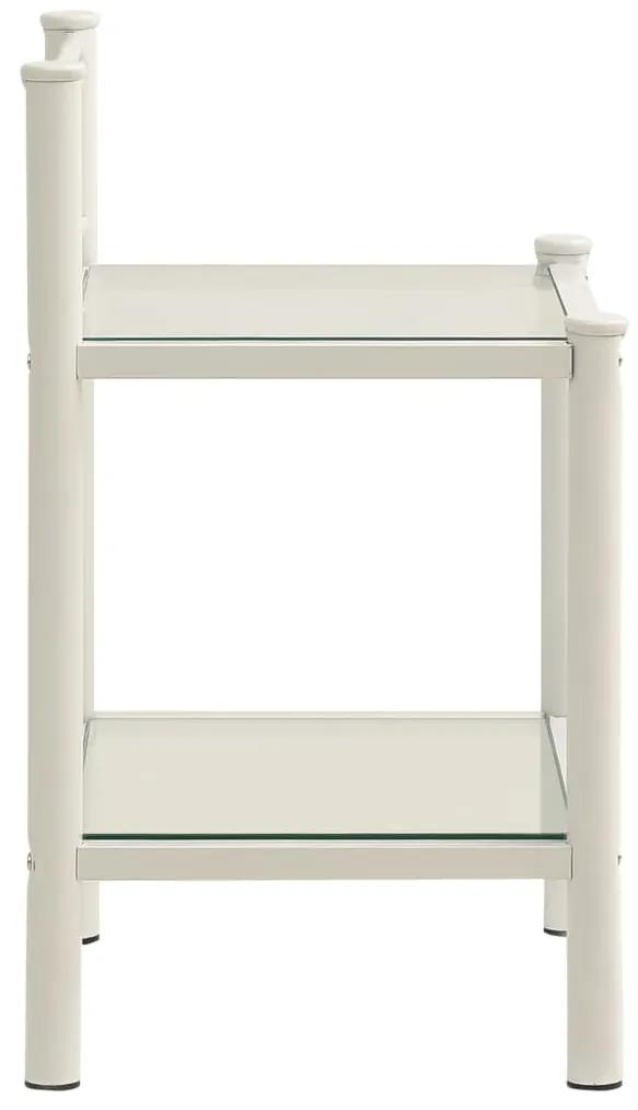 Mesa cabeceira 45x34,5x60,5cm metal branco e vidro transparente