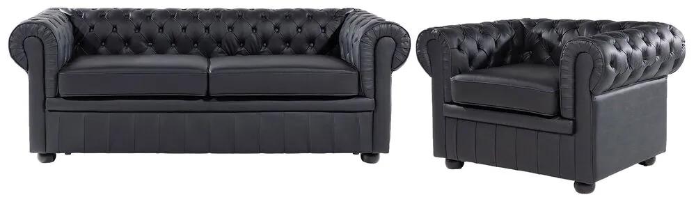 Conjunto de sofás com 4 lugares em pele preta CHESTERFIELD Beliani