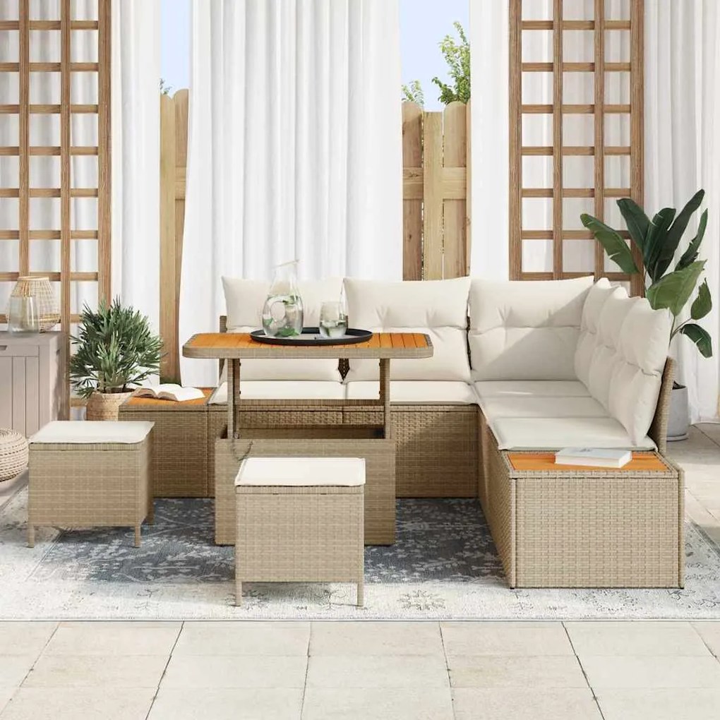 Conjunto de sofá de jardim com 8 peças e almofadas bege em rattan sint