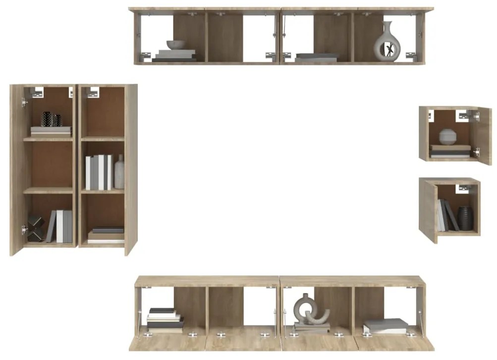 Conjunto móveis de TV 8 pcs madeira processada carvalho sonoma