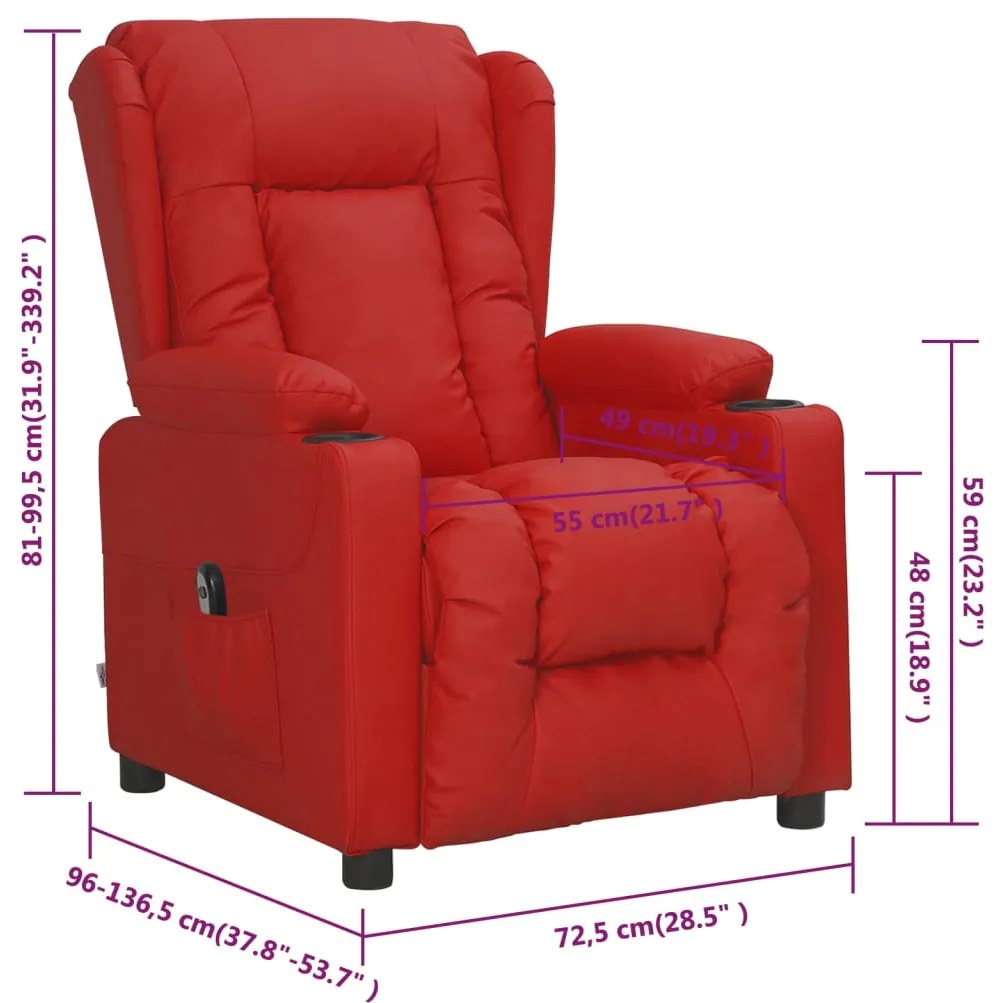 Poltrona reclinável elétrica couro artificial vermelho tinto