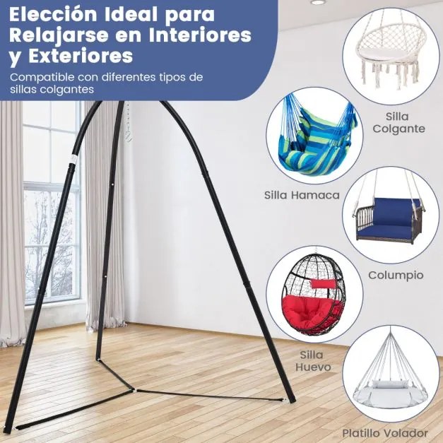 Suporte para cadeira suspensa com tripé oscilante de metal com corrente (Cadeira não íncluída) resistente à ferrugem Carga 200 kg Preto