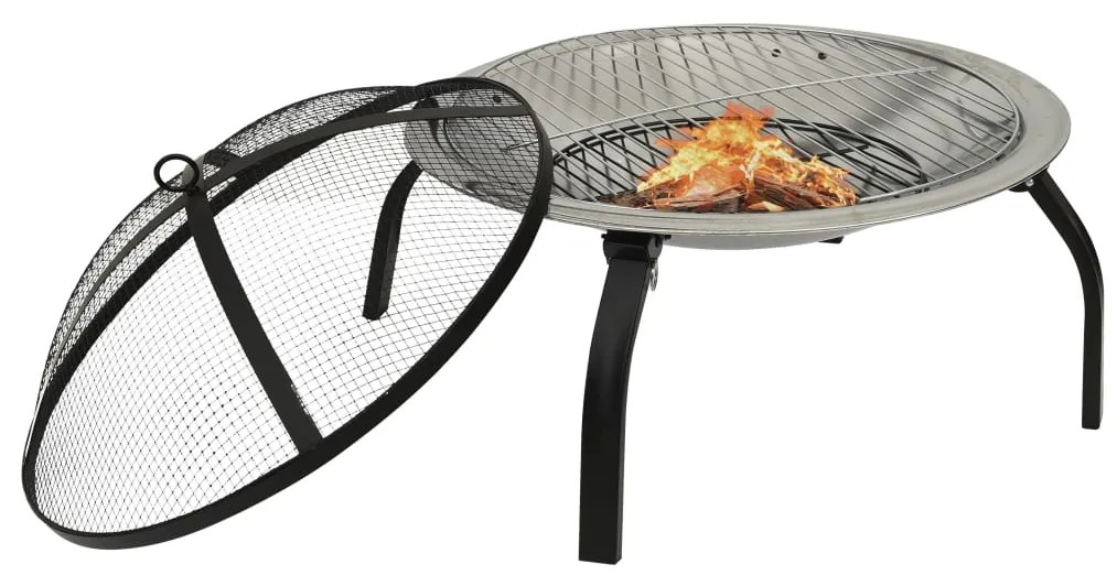 Braseira e barbecue 2-em-1 com atiçador 56x56x49 cm aço inox.