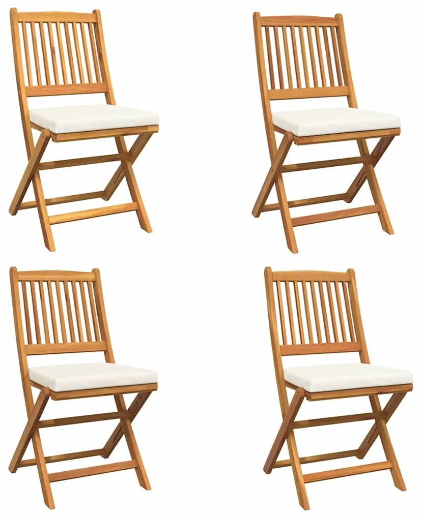 Cadeiras de Jardim Dobráveis vidaXL com Almofada Branca 4pcs de Madeir