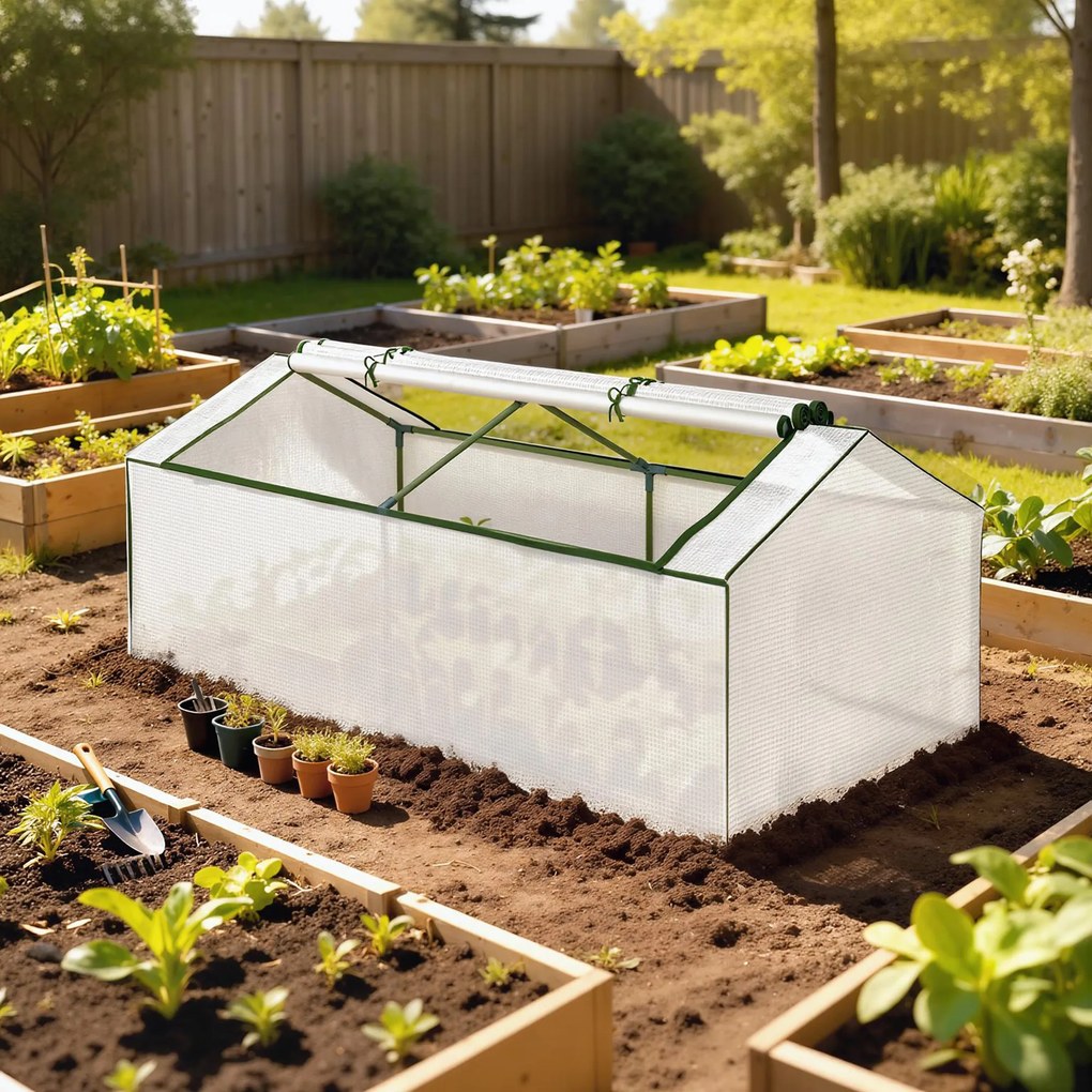 Mini Estufa de Jardim em Túnel, 180 x 90 x 70 cm, Cobertura Impermeável Anti-UV, Branco