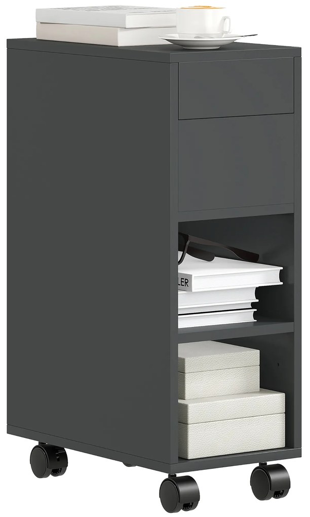 Mesa Apoio com Bancada Deslizante e Rodas Mesa Auxiliar com Armazenamento Oculto e Prateleira Ajustável 45x25x70 cm Preto