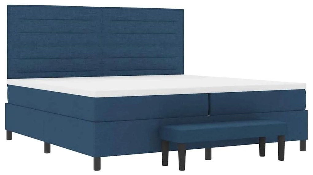 Cama Box com Colchão &amp; Banco Azul 200x200 cm Tecido
