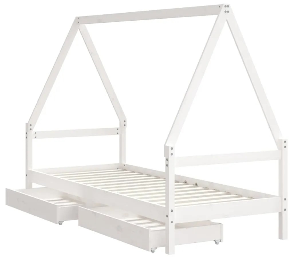 Estrutura cama infantil c/ gavetas 80x200cm pinho maciço branco