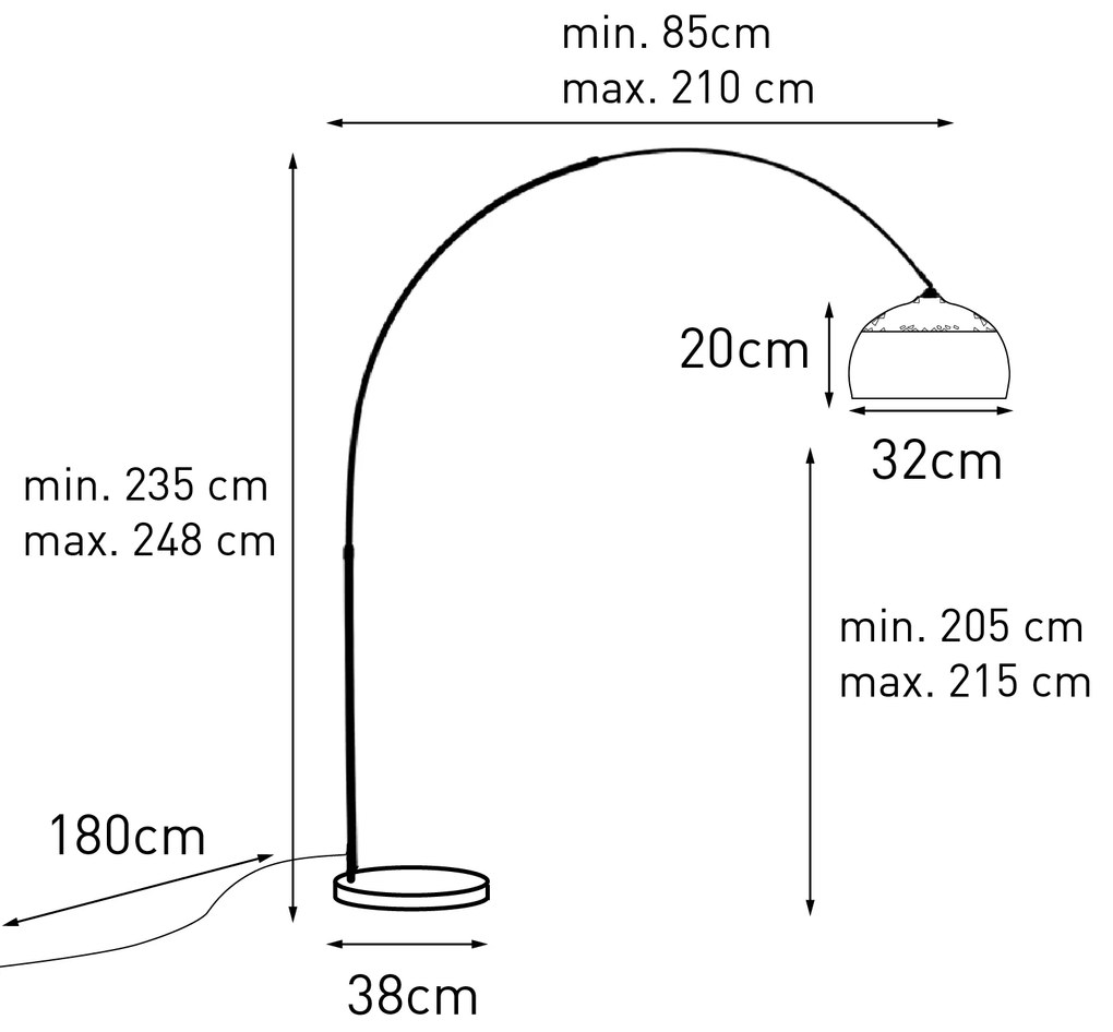 Candeeiro de arco moderno preto com branco ajustável - XXL