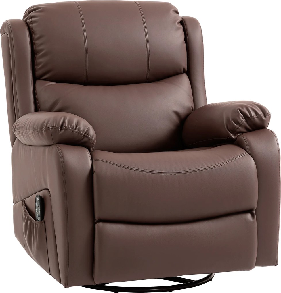 HOMCOM Poltrona Relax Reclinável com 8 Pontos de Massagem Aquecida e Apoio para Pés 87x97X100 cm Castanho | Aosom Portugal