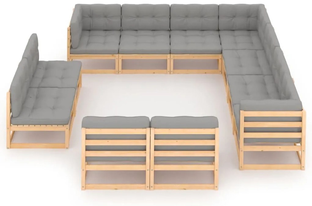 11 pcs conjunto lounge de jardim c/ almofadões pinho maciço