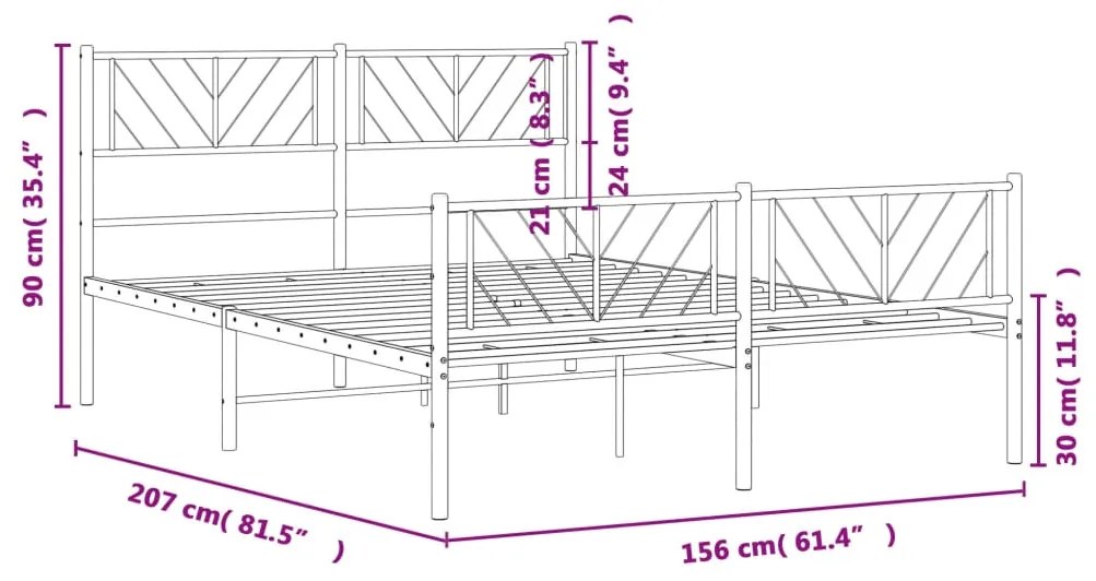 Estrutura de cama com cabeceira e pés 150x200 cm metal preto