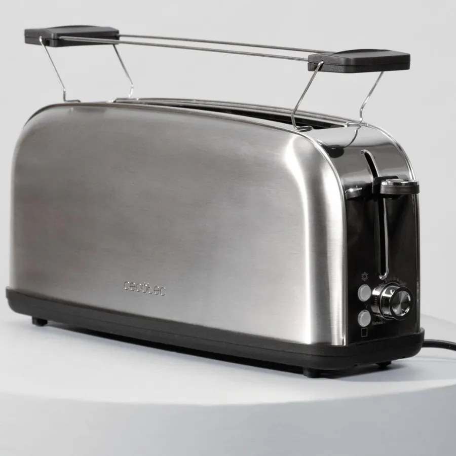 Torradeira vertical Toastin' time 850 Inox Long Steel com uma ranhura longa e suporte para pão