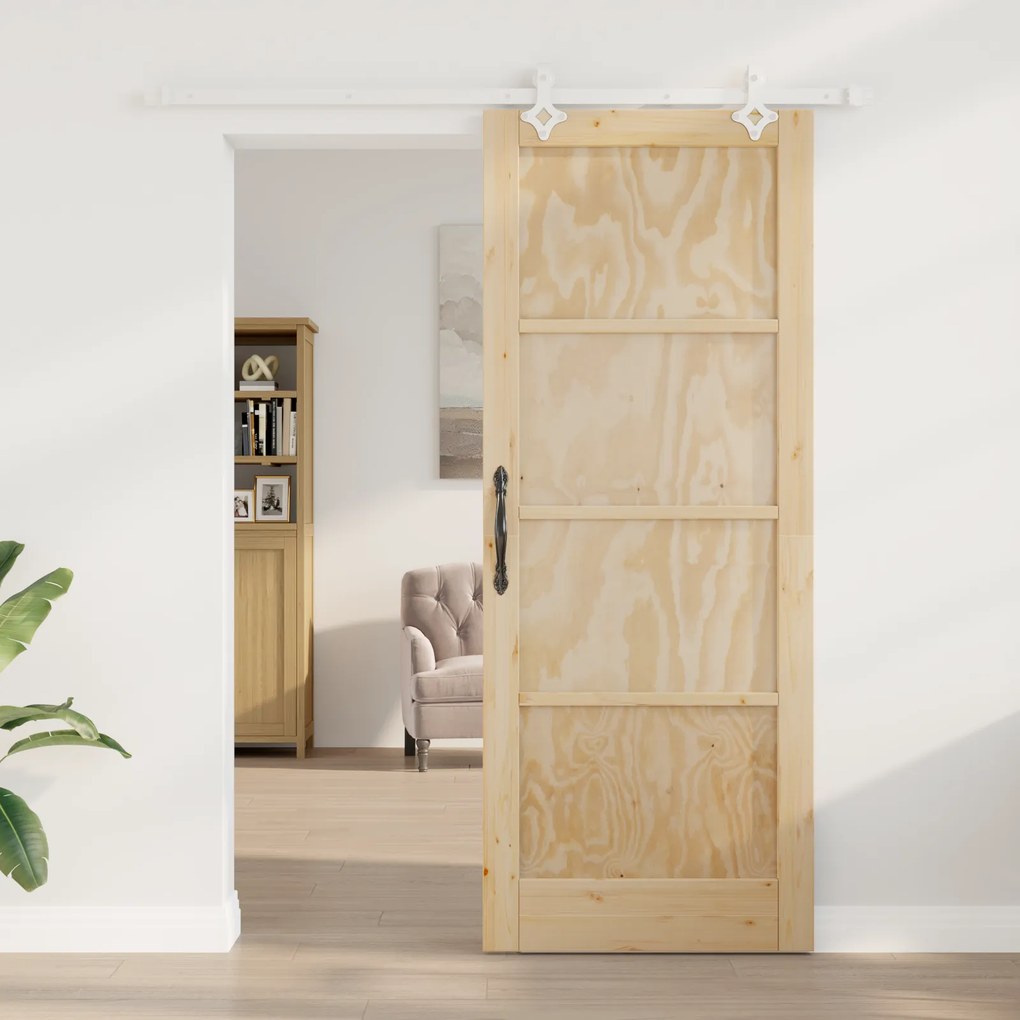 Porta Deslizante vidaXL com Conjunto de Ferragens 83x211 cm Madeira Ma
