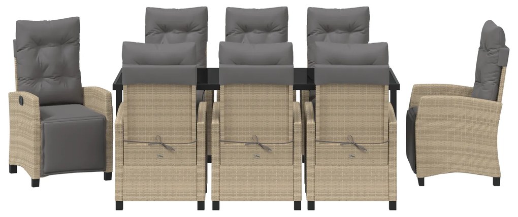 Conjunto de Jantar de Jardim de 9 Peças Bege Rattan Poliéster
