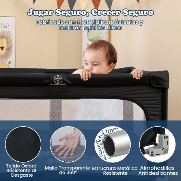 Parque infantil para bebés com 50 bolas oceânicas e 4 pegas com porta  para 0-3 anos 150 x 150 x 76,5 cm Preto.
