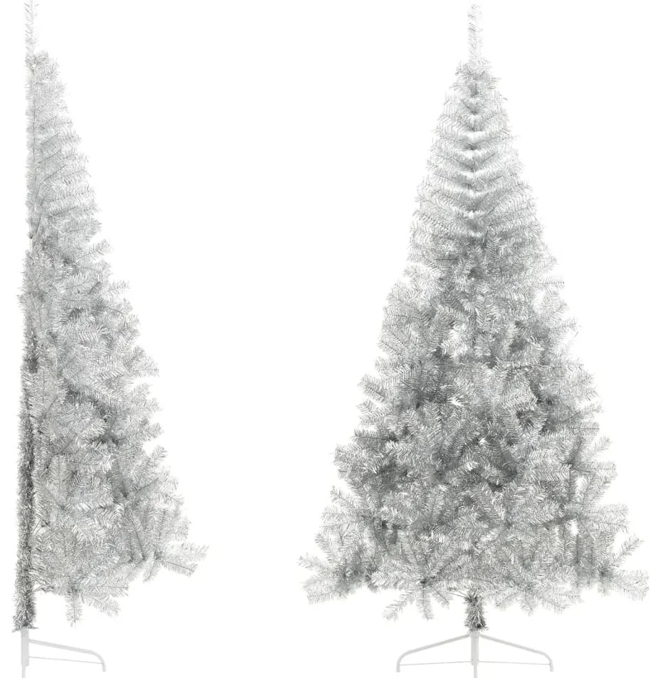 Meia árvore de Natal artificial com suporte 240 cm PET prateado