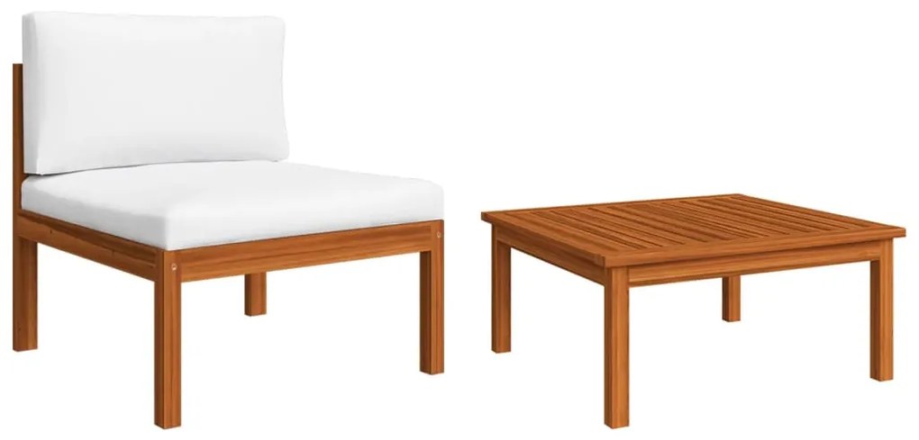 2 pcs conjunto lounge de jardim c/ almofadões acácia maciça