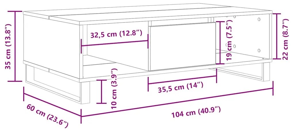 Mesa de Centro Portucale - Carvalho - Design Moderno