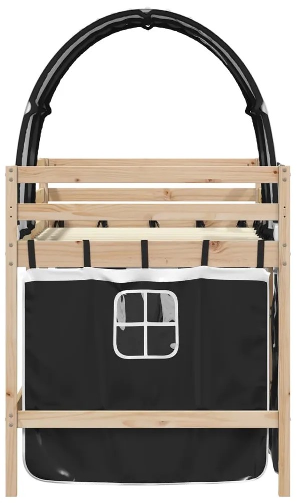 Cama alta criança c/ túnel 90x200 cm pinho maciço branco/preto