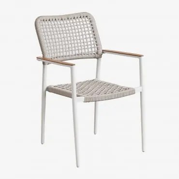 Cadeira De Jardim Empilhável Com Braços Em Alumínio E Corda Entrançada Nediam Branco - Sklum
