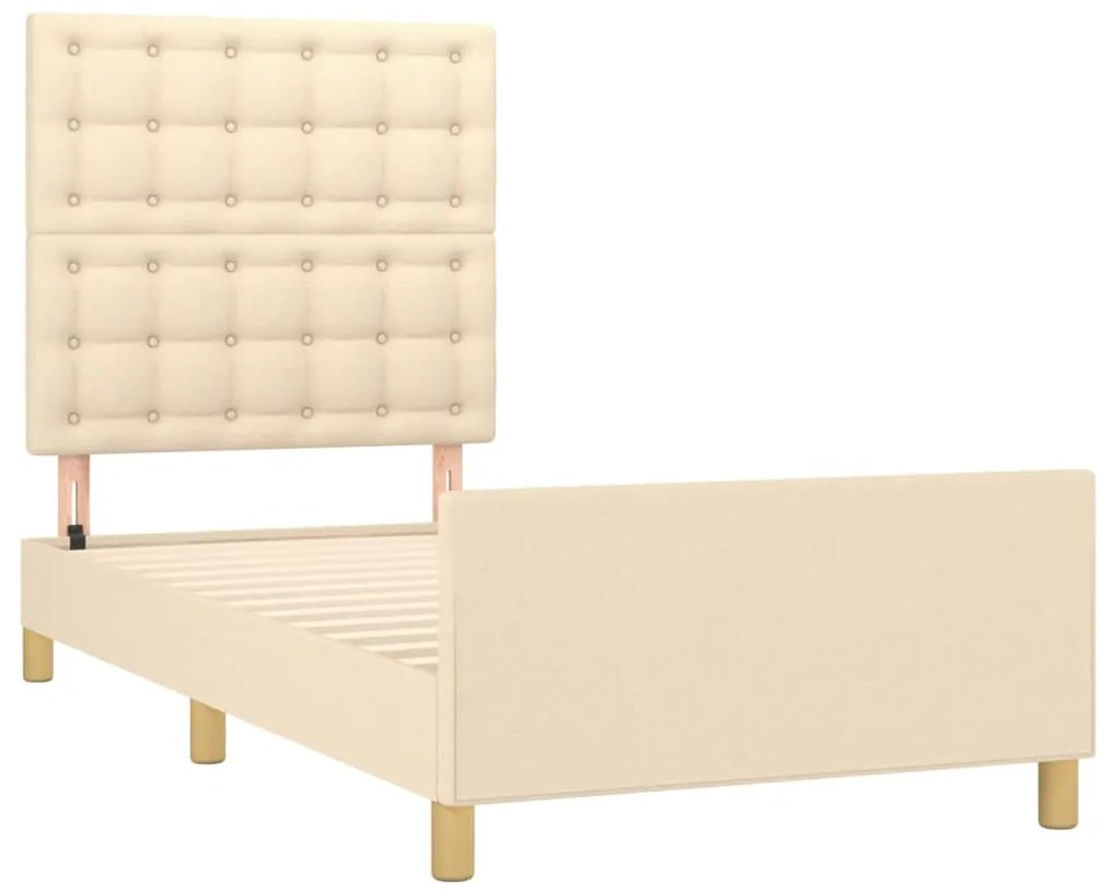 Estrutura de cama c/ cabeceira tecido cor creme 80x200 cm