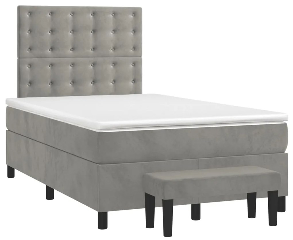 Cama boxspring c/ colchão 120x200 cm veludo cinzento-claro