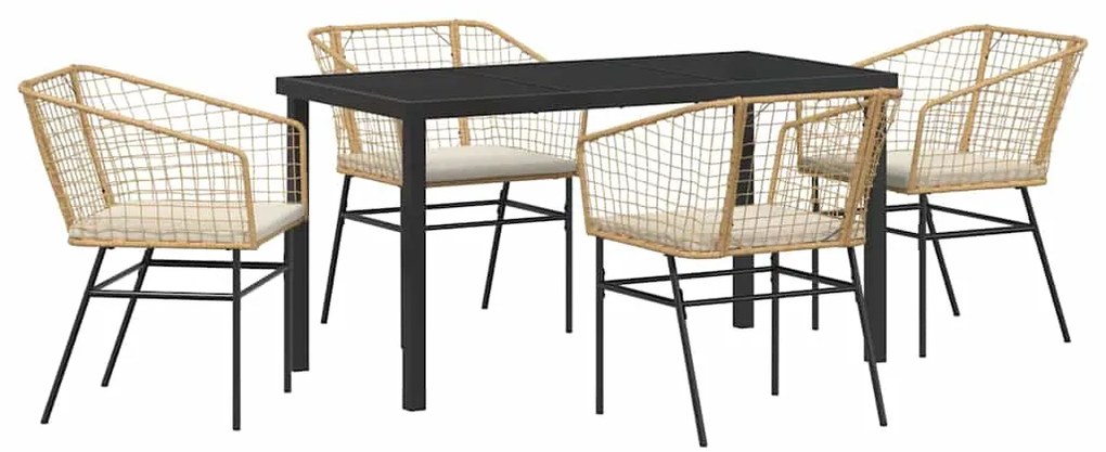 Conjunto de Jantar de Jardim com 5 Peças e Almofadas Castanho em Polyr