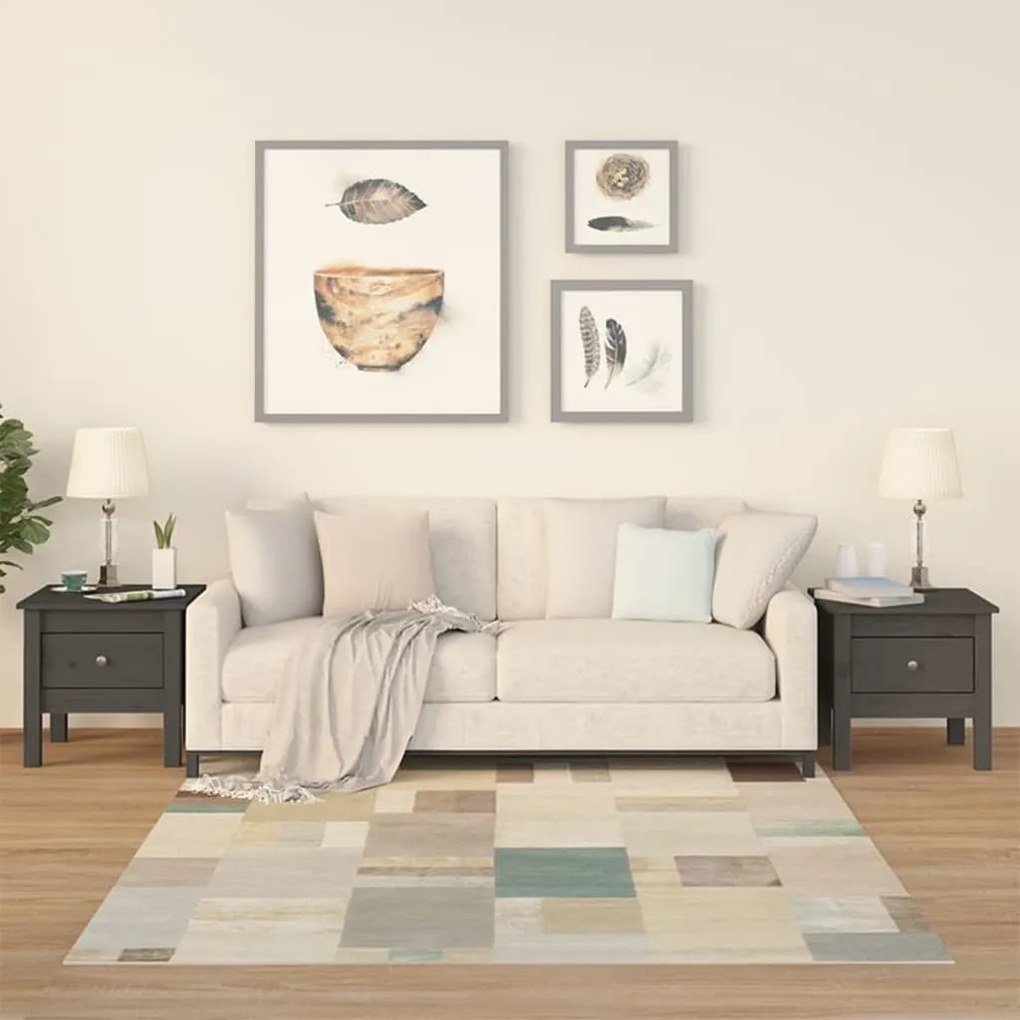 vidaXL Mesas de apoio 2 pcs 40x40x39 cm madeira de pinho maciça Cinza