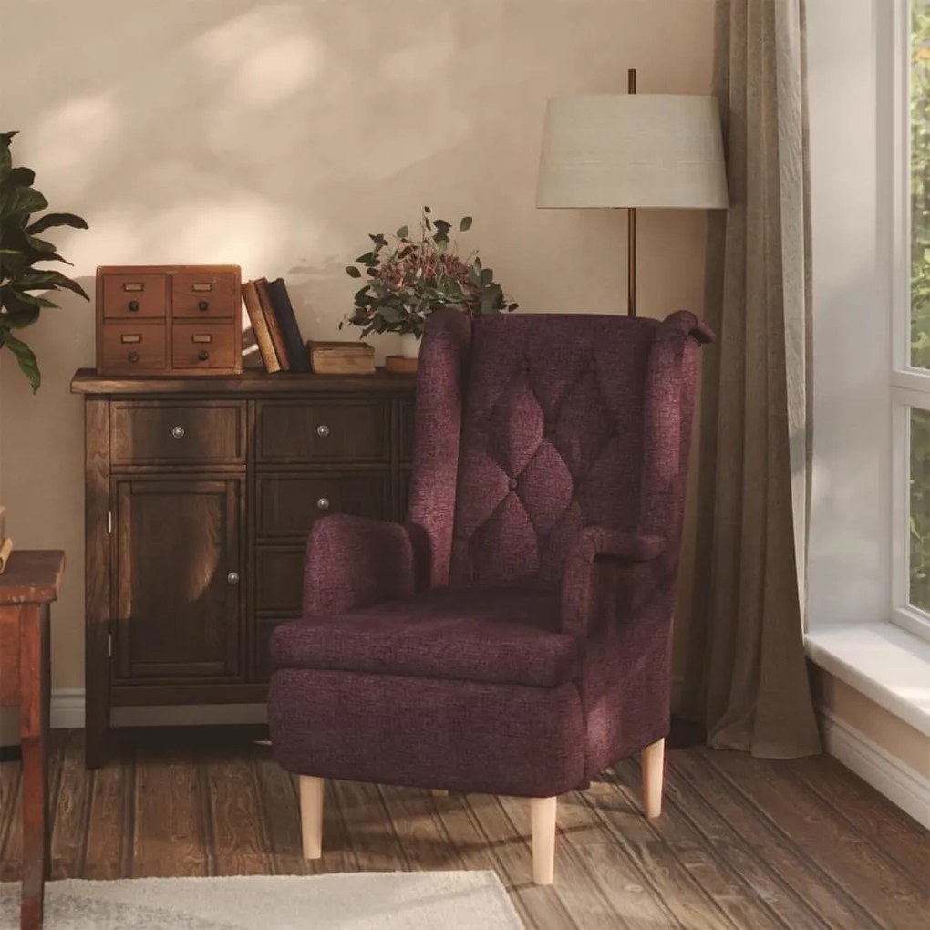 vidaXL Poltrona com pés de seringueira maciça tecido roxo