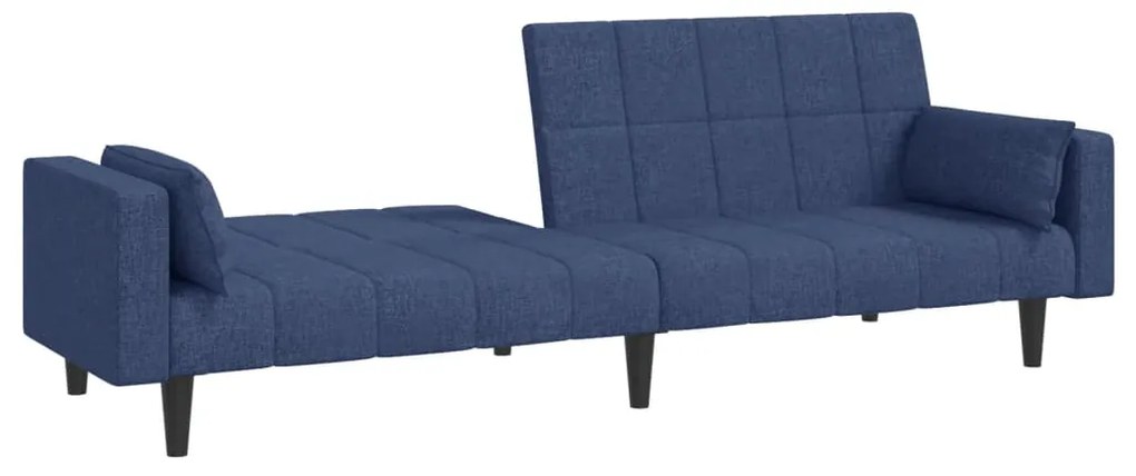 Sofá-cama 2 lugares com duas almofadas tecido azul
