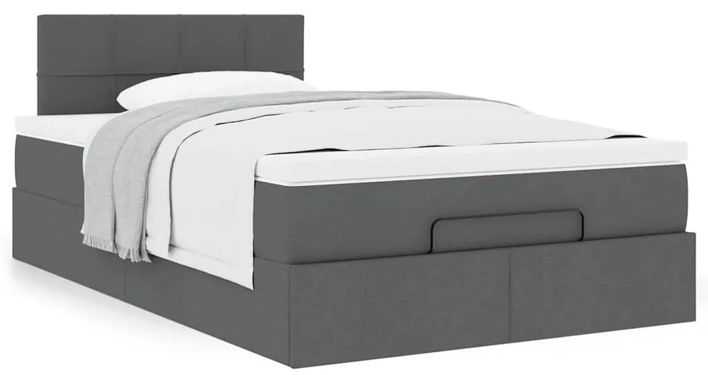Cama otomana com colchão 120x200 cm tecido cinzento escuro