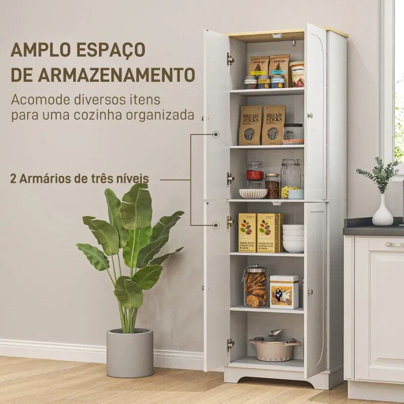 Armário de Cozinha Armário Alto de Cozinha Móvel Auxiliar de Cozinha com 4 Portas e Prateleiras Ajustáveis 60x30x183 cm Branco