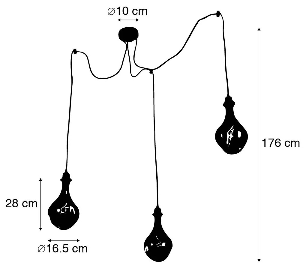 Candeeiro de suspensão preto 3 luzes com LED espelho dourado regulável - Cava Luxe Moderno