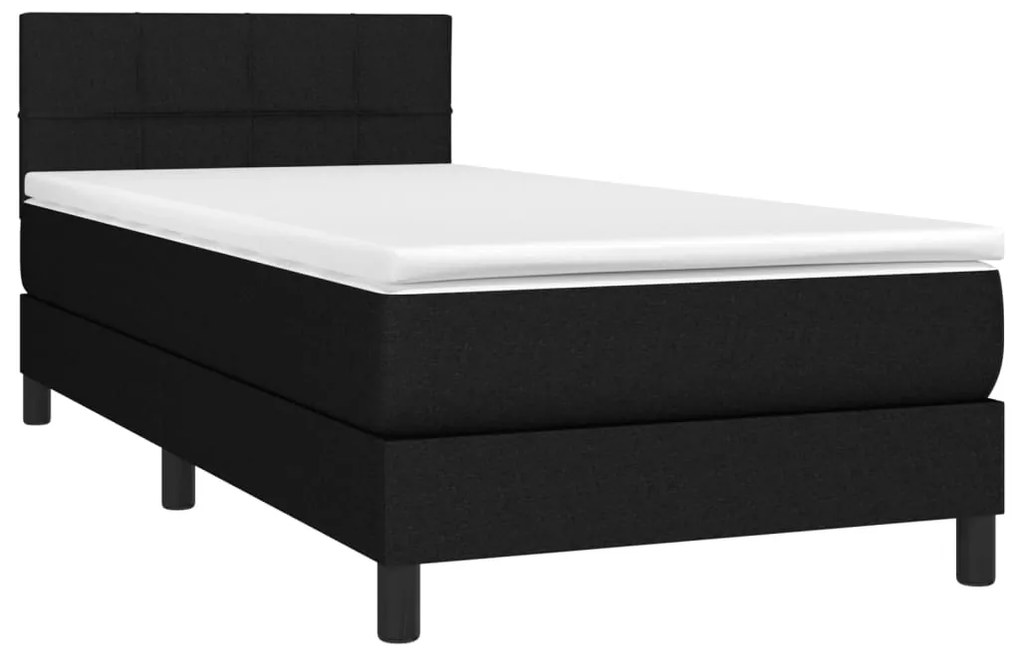 Cama box spring c/ colchão e LED 90x190 cm tecido preto