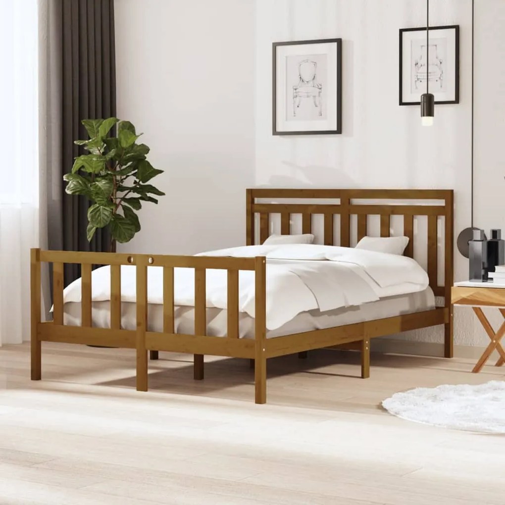 vidaXL Estrutura de cama 140x200 cm madeira maciça castanho-mel