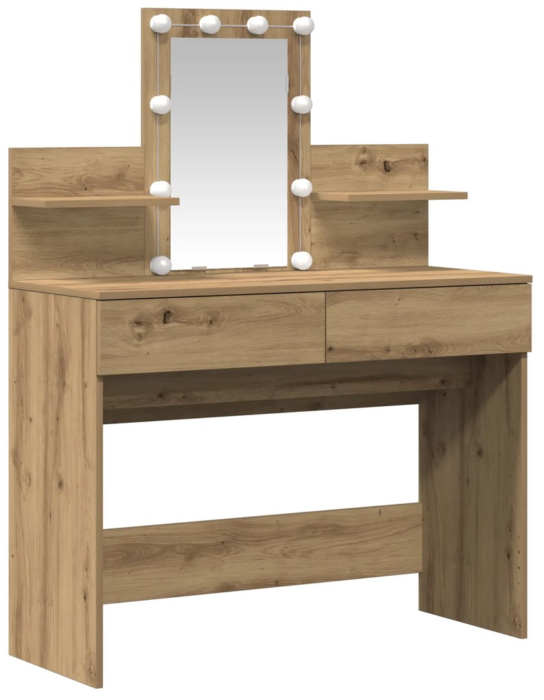 Mesa de Maquilhagem com LED Carvalho Artesanal 100x40x130 cm