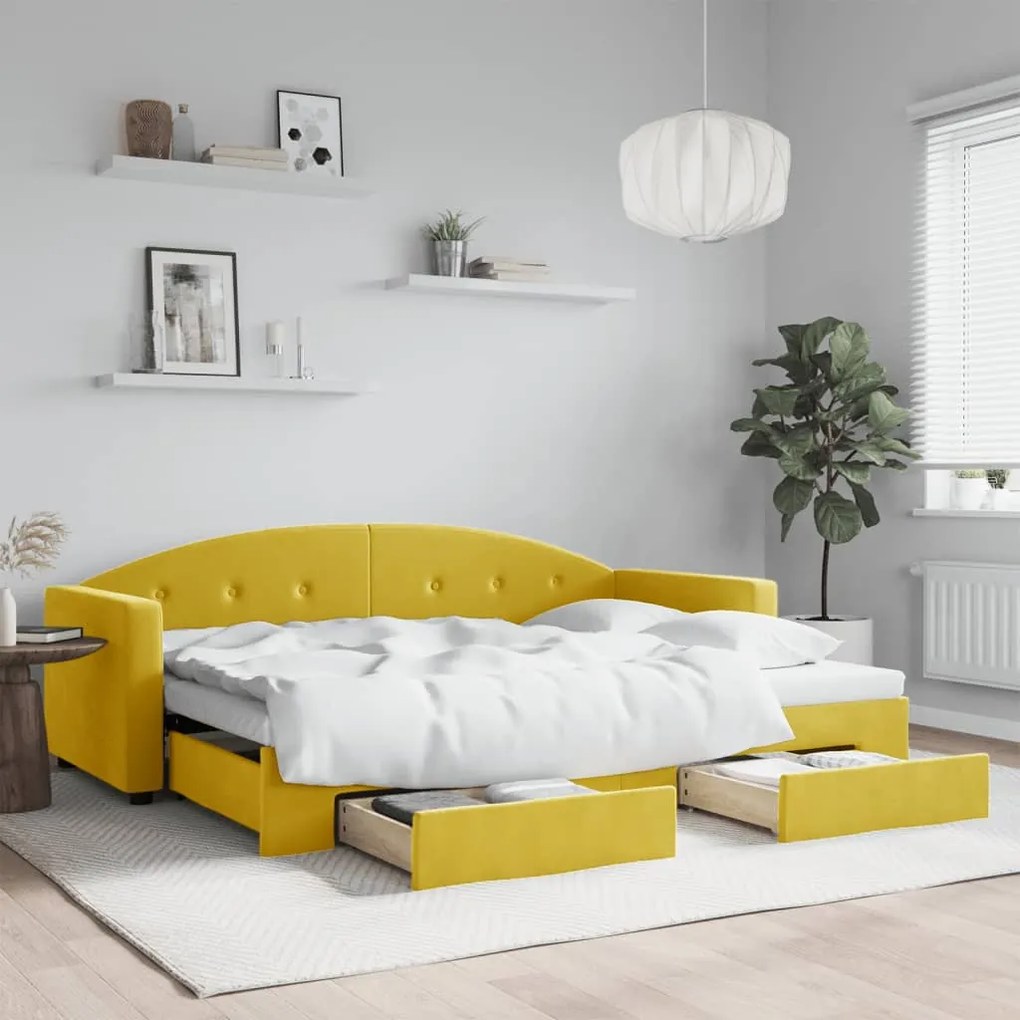 vidaXL Sofá-cama com gavetão e gavetas 80x200 cm veludo amarelo