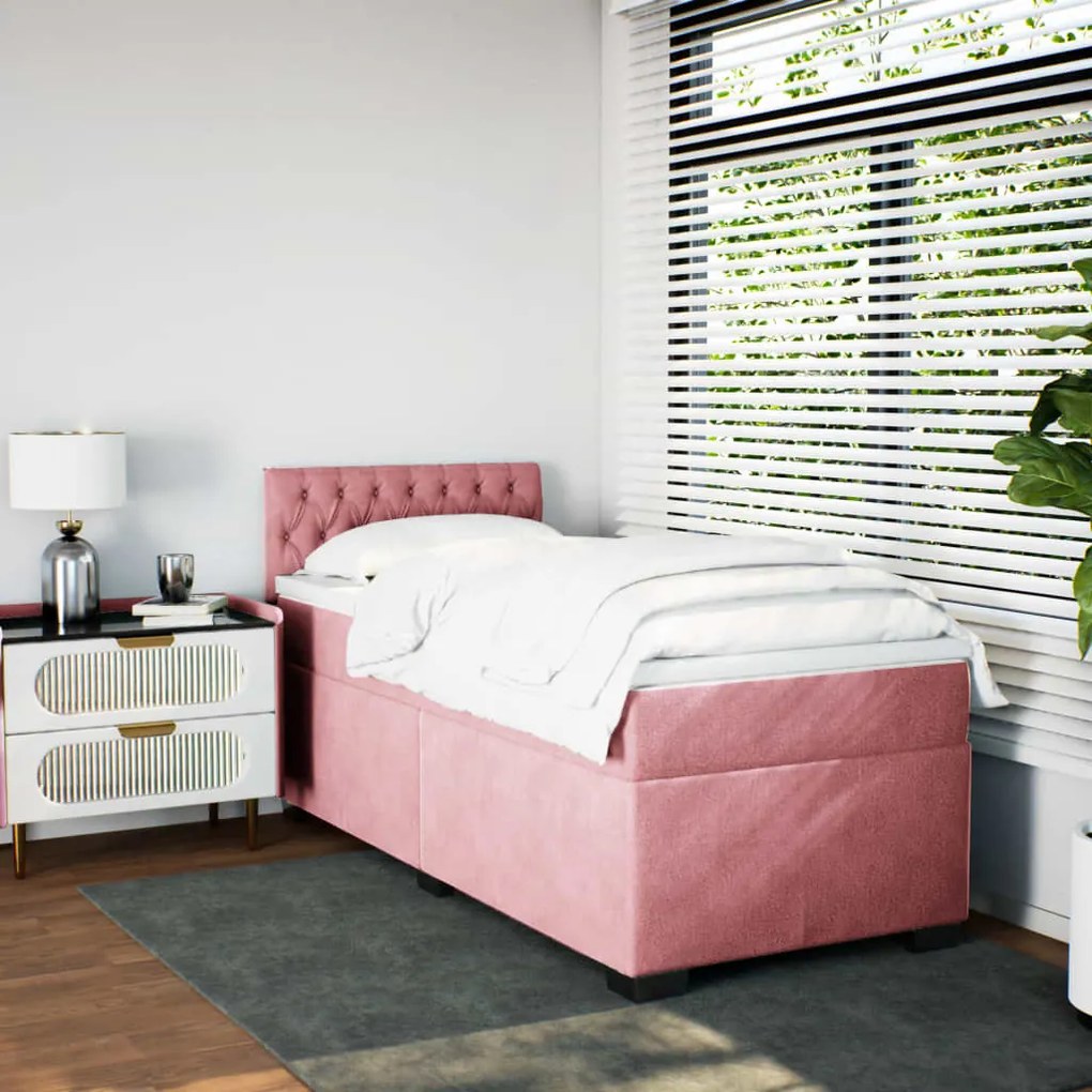 Cama com molas/colchão 90x190 cm veludo rosa