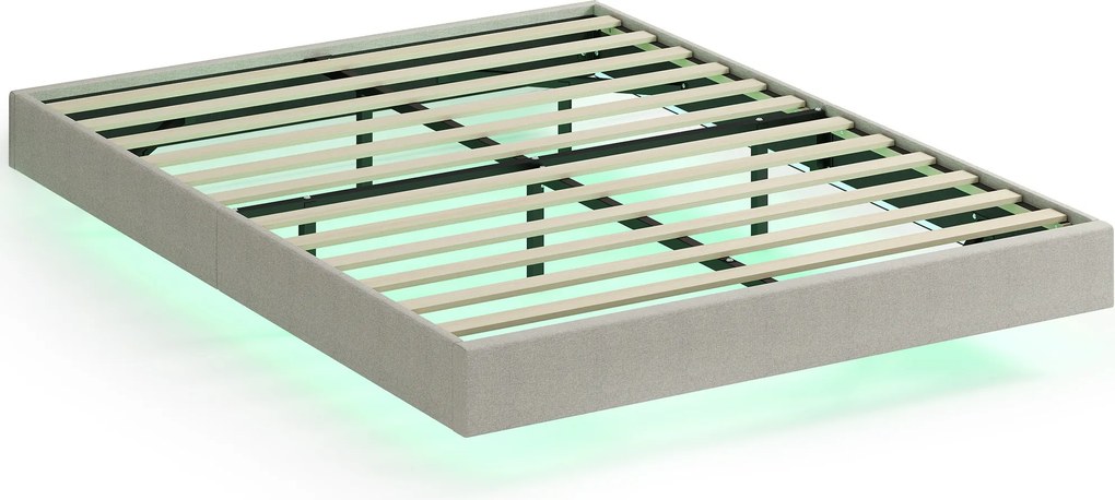 Estrutura Cama de Casal Flutuante, 201 x 162 x 27 cm (COLCHÃO NÃO INCLUIDO), Iluminação LED RGB Inteligente, Bege