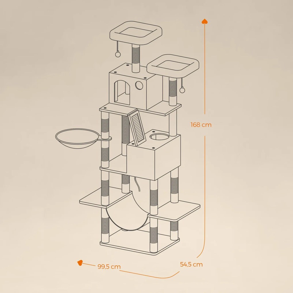 Arranhador para gatos grande 55 x 45 x 168 cm com 13 colunas de arranhar, vários andares, rosa pastel