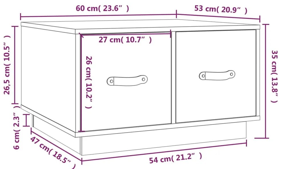 Mesa de centro 60x53x35 cm madeira de pinho maciça preto