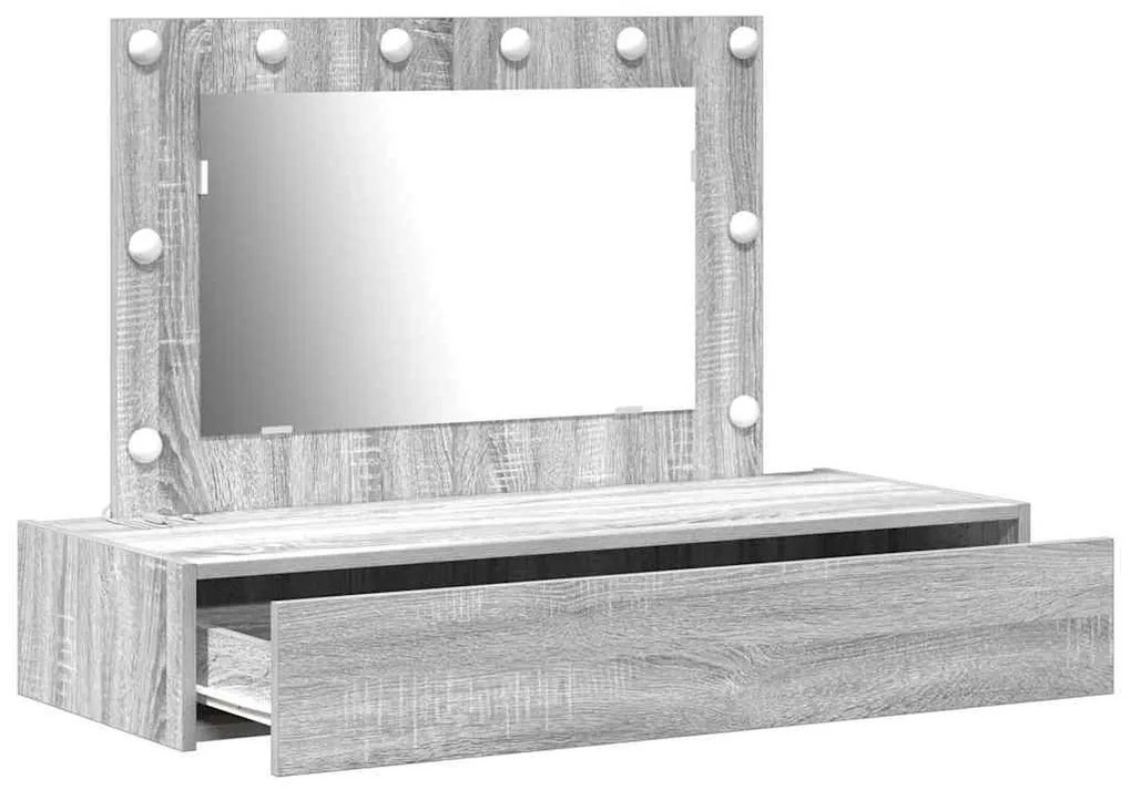Mesa de maquilhagem suspensa com luzes LED Cinza Sonoma