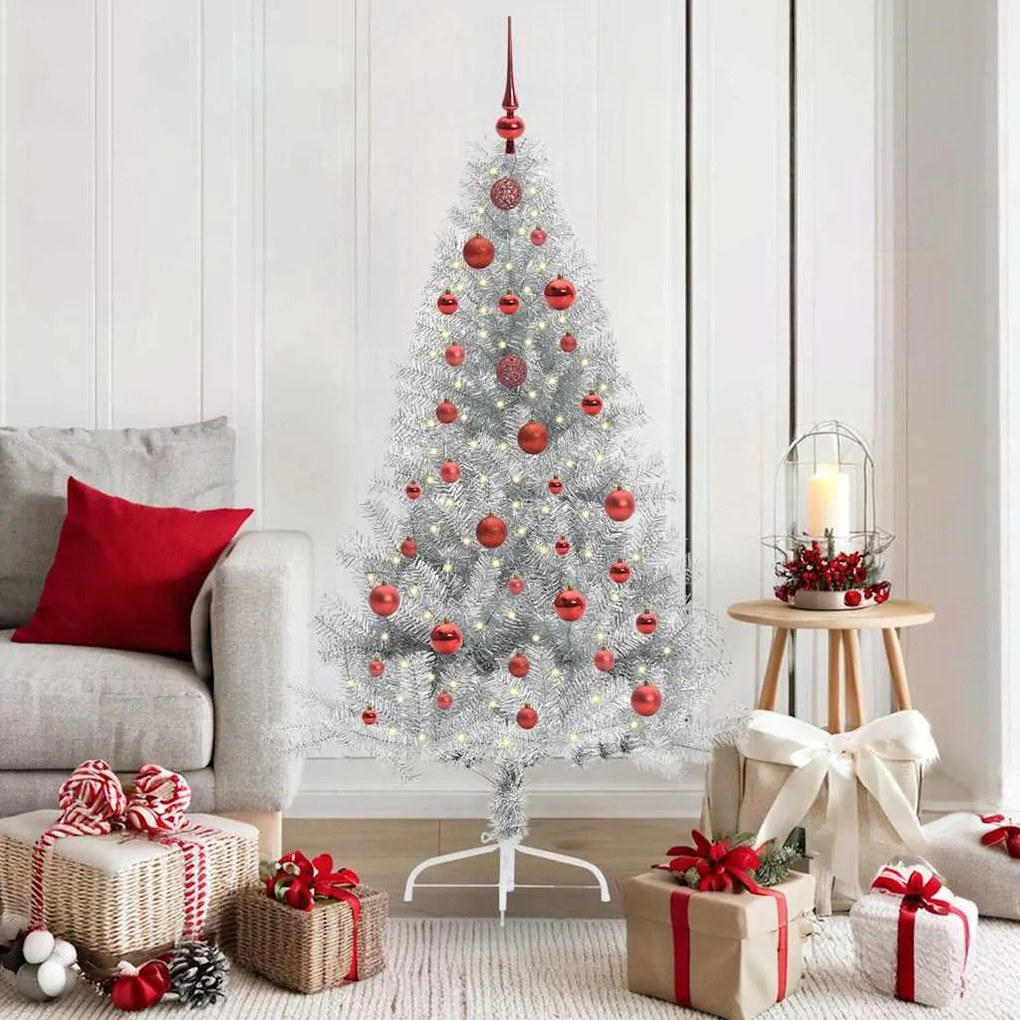vidaXL Árvore de Natal Artificial Pré-iluminada Prateado 150 cm PET