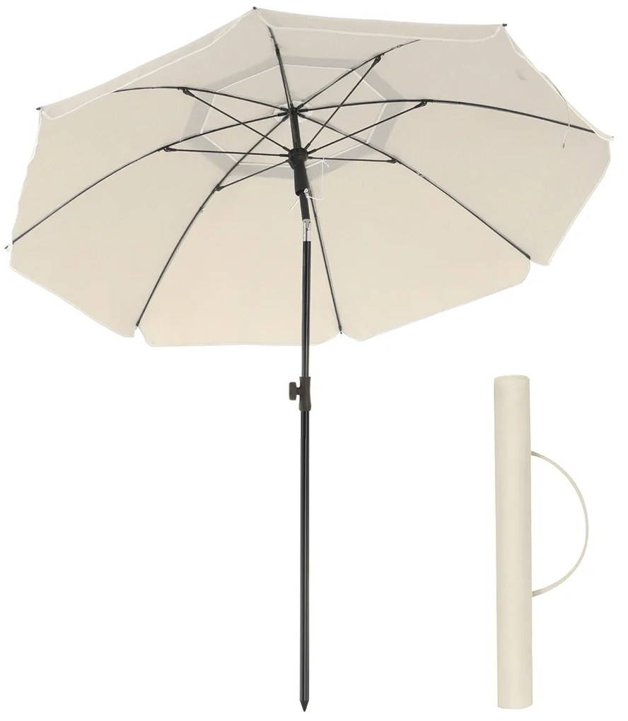 SONGMICS Guarda-sol de 2 m, Guarda-sol de Praia, FPS 50+, Proteção Solar, Dossel Octogonal Portátil de Poliéster, Varetas de Fibra de Vidro, Mecanismo de Inclinação, Bolsa de Transporte, para Jardim de Praia, Varanda e Piscina, Bege GPU65WTV1