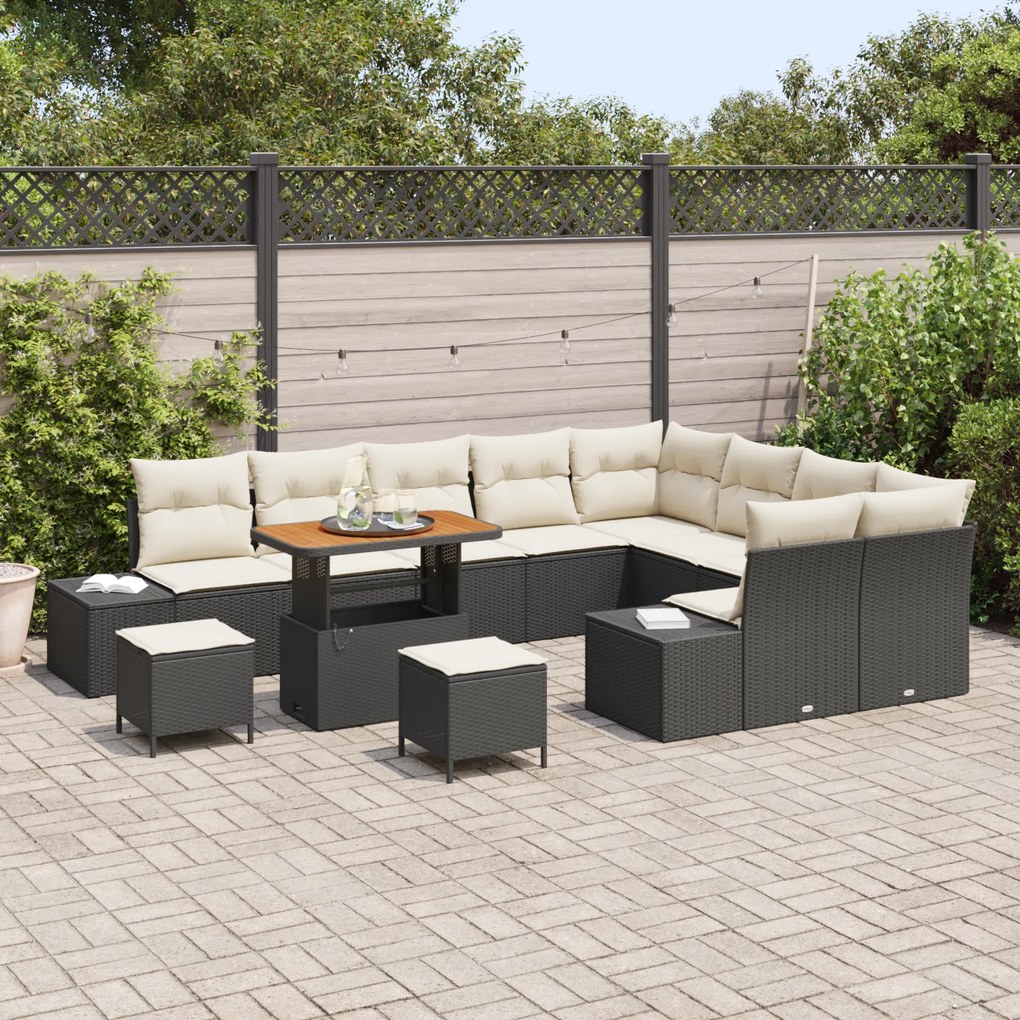 Conjunto de Sofás de Jardim de 12 Peças com Almofadas Preto Rattan Sin